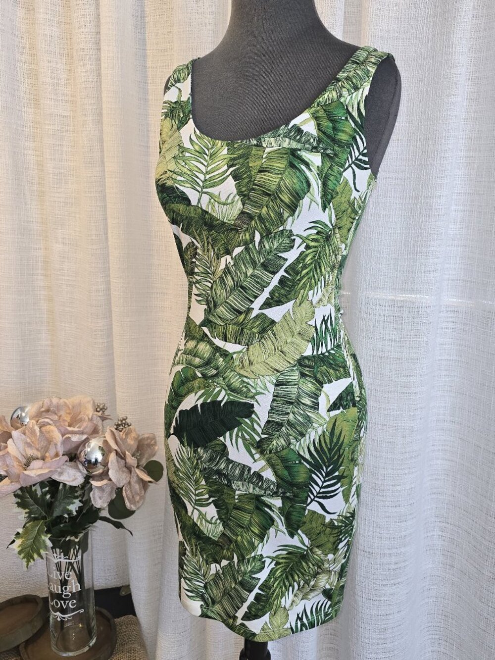 Tropical Leaf Print Dress- H&M - medium Sleeveless Summer Bodycon Dress